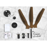 Side profile of the dark wood ceiling fan with steel body