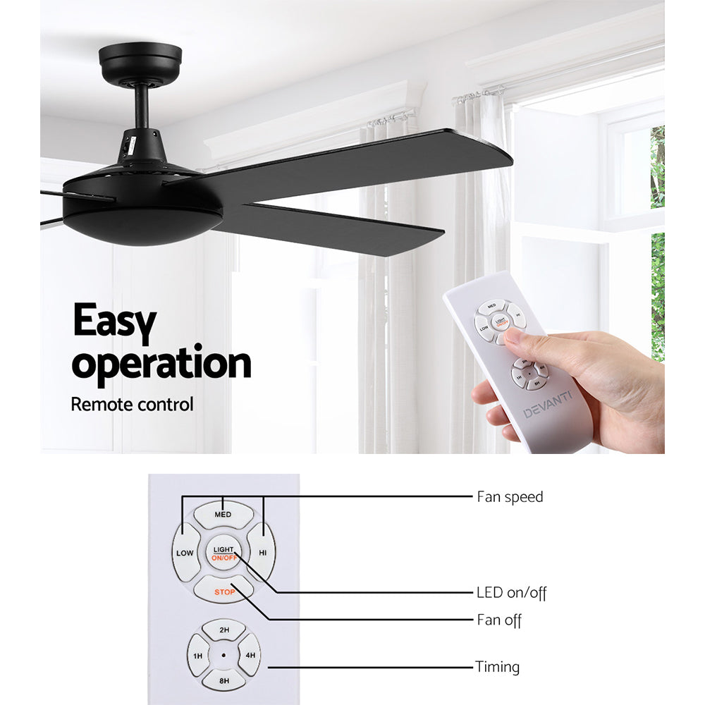 Devanti 52-Inch Ceiling Fan with Remote — Black (Fan Only, No Light) — Allure Home Collections