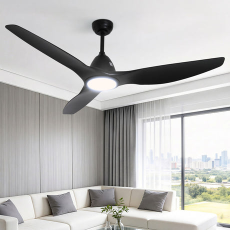 Black 163 cm ceiling fan with three blades and built in LED light