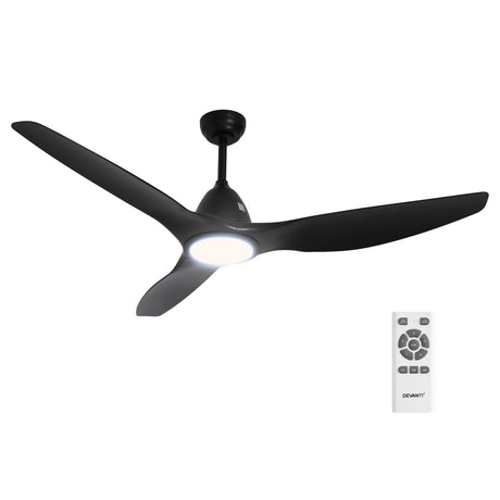 Large black ceiling fan mounted in an open plan living area
