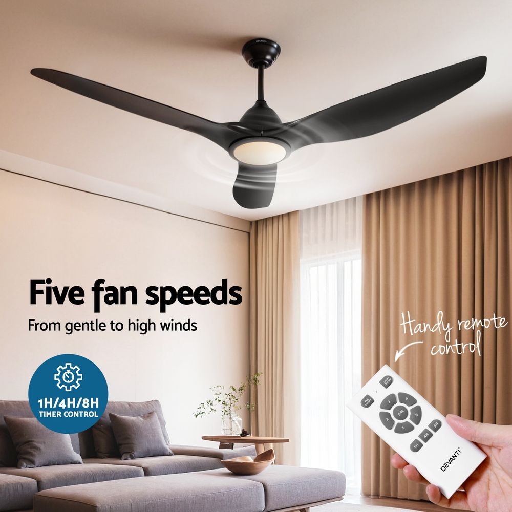 Black ceiling fan installed in an undercover outdoor area