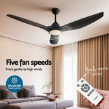 Black ceiling fan installed in an undercover outdoor area