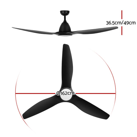 Devanti 64-Inch Ceiling Fan with DC Motor, LED Light and Remote — Black — Allure Home Collections