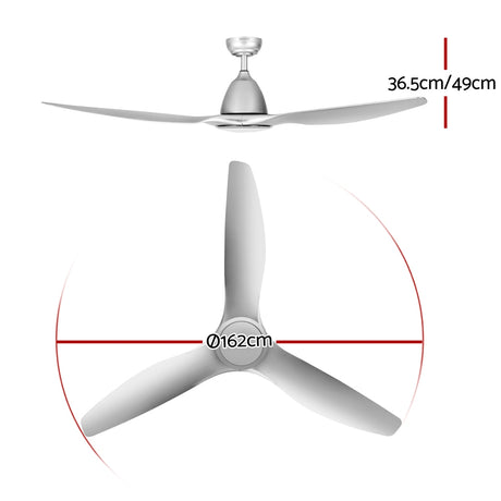 Devanti 64-Inch Ceiling Fan with DC Motor, LED Light and Remote — Silver — Allure Home Collections