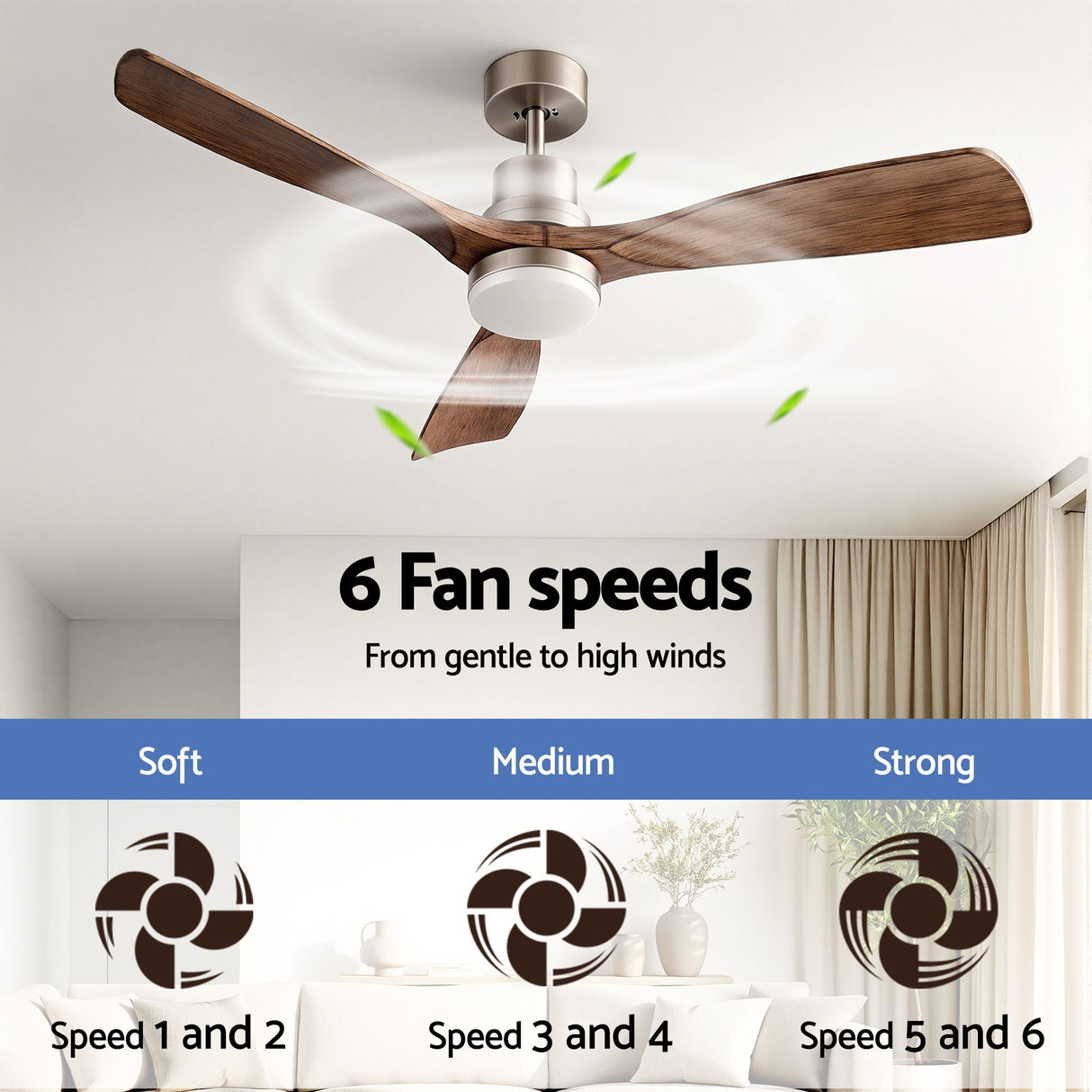 Timber look blade detail on the 132 cm ceiling fan