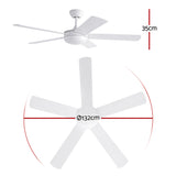 Underside of the white five blade ceiling fan showing LED light panel