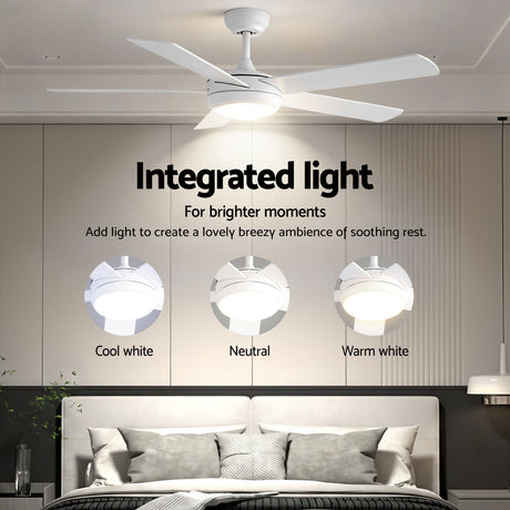 Ceiling fan LED light shown in three colour temperature settings