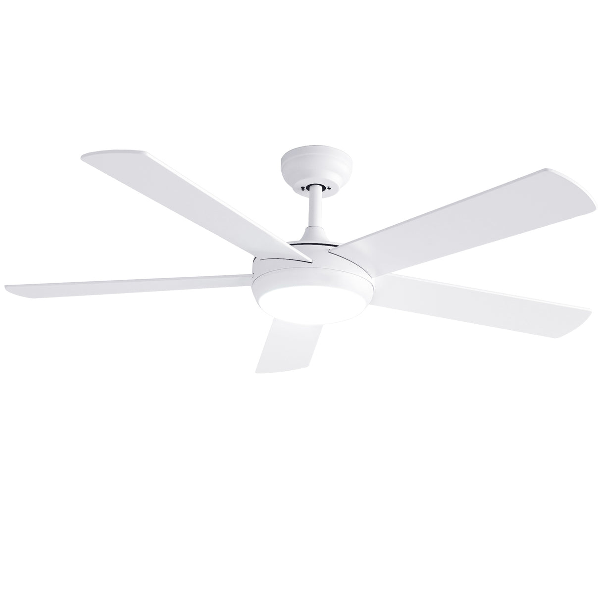 White five blade ceiling fan installed in a living room