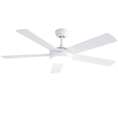 White five blade ceiling fan installed in a living room