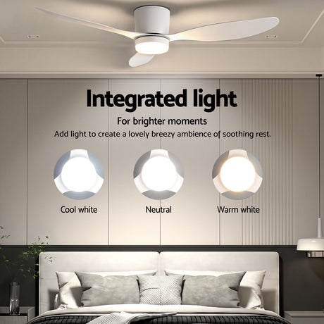 Ceiling fan LED light shown in three colour temperature settings