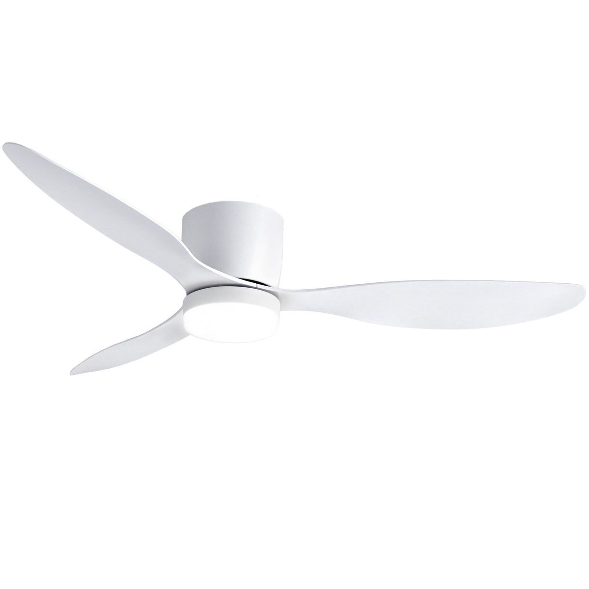 White ceiling fan installed in a bedroom ceiling