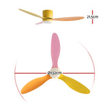 Underside of the multicoloured 52 inch ceiling fan showing LED light