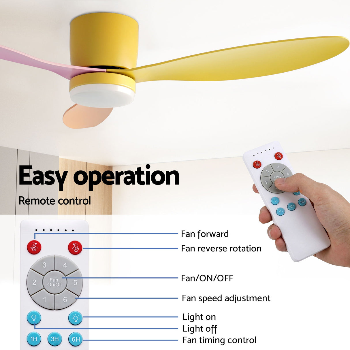 Reverse airflow diagram for summer and winter ceiling fan use