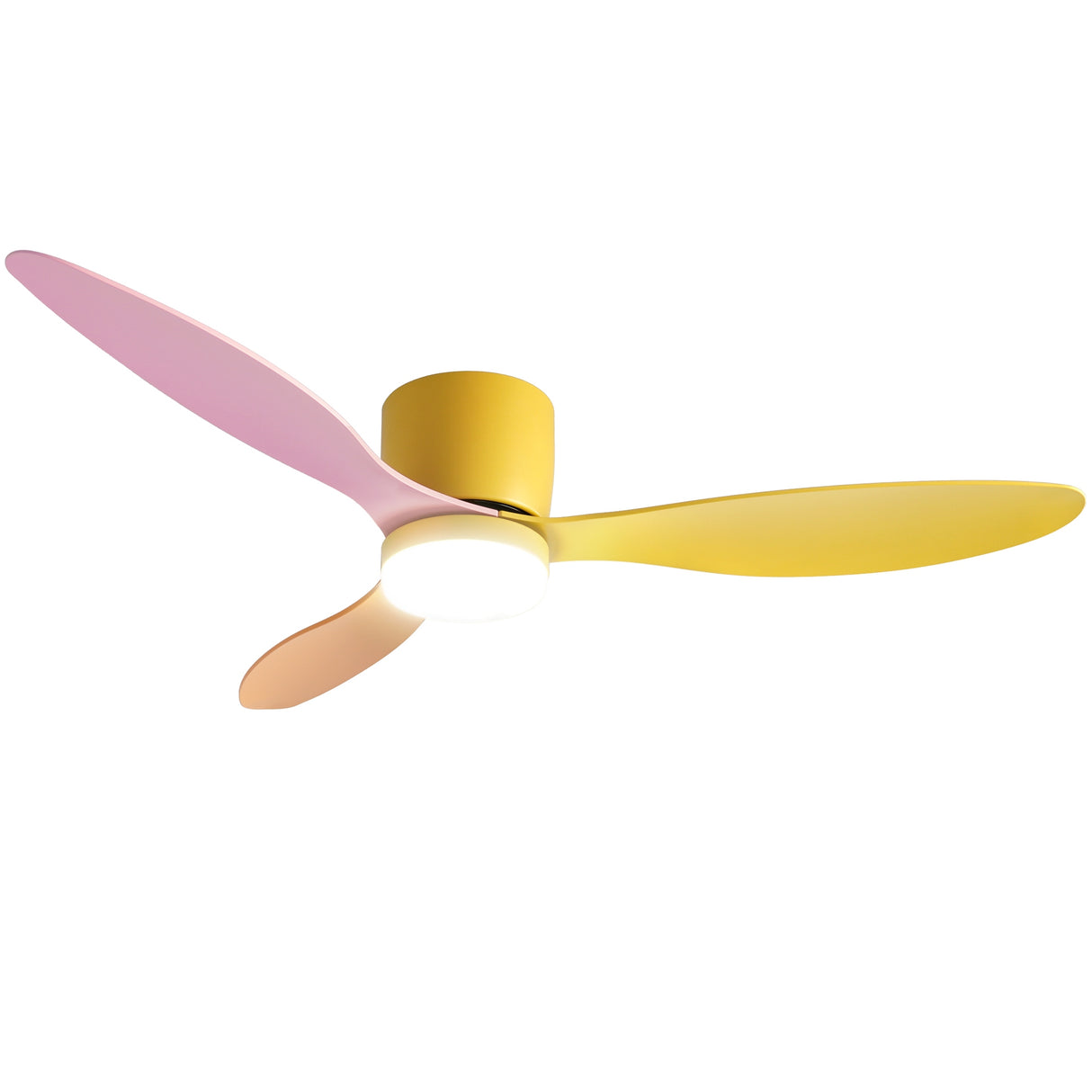 Multicoloured ceiling fan installed in a childrens bedroom