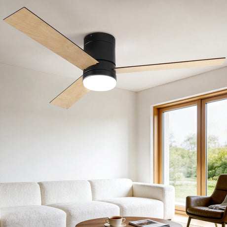 132 cm ceiling fan with double sided light wood and black blades