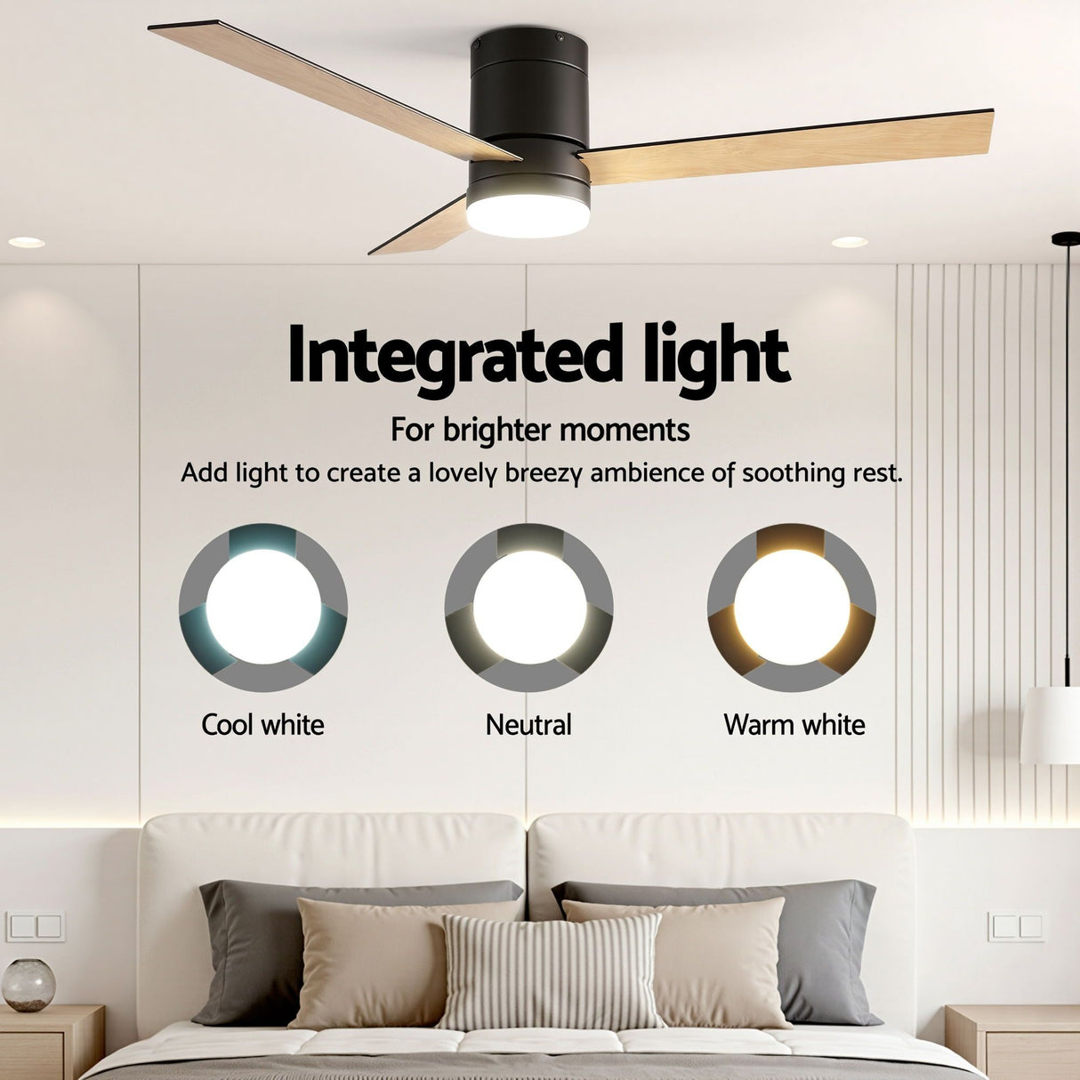 Underside of the ceiling fan showing central LED light panel