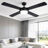 Black 132 cm four blade ceiling fan with DC motor and LED light