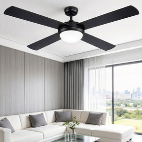 Black 132 cm four blade ceiling fan with DC motor and LED light
