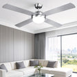 Silver 132 cm ceiling fan with four wooden blades and LED light