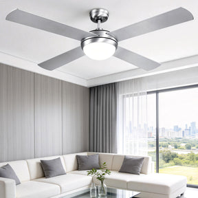 Silver 132 cm ceiling fan with four wooden blades and LED light