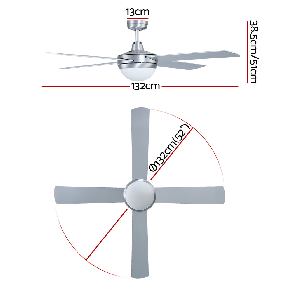 Devanti 52-Inch AC Motor Ceiling Fan with LED Light and Remote — Silver — Allure Home Collections