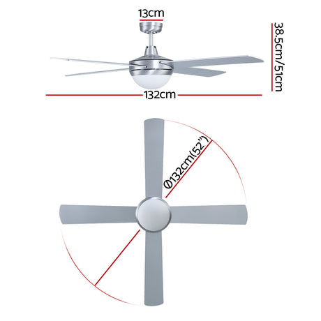 Devanti 52-Inch AC Motor Ceiling Fan with LED Light and Remote — Silver — Allure Home Collections