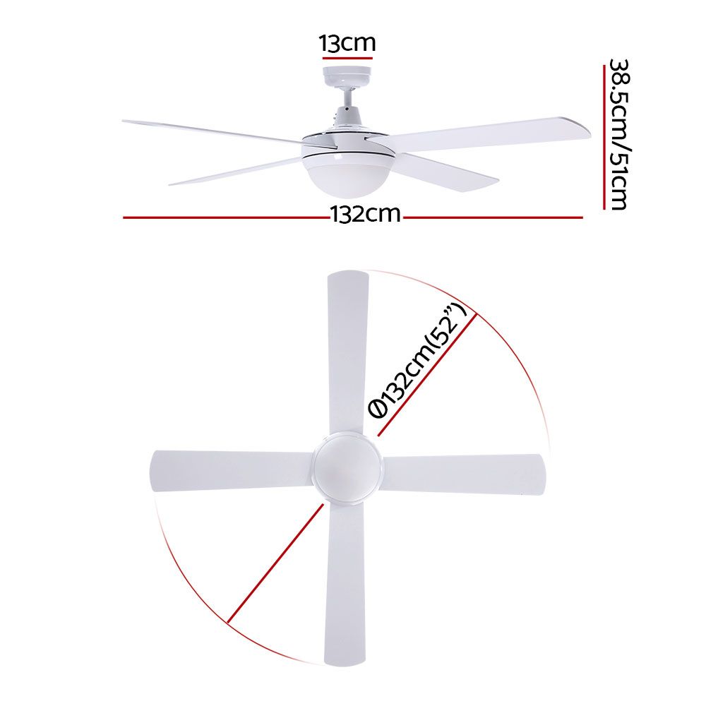 White four blade ceiling fan mounted above a living room
