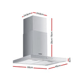 Front view of the silver stainless steel 600 mm rangehood showing the control panel