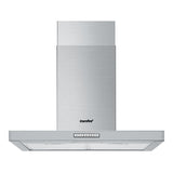 Angled view of the rangehood canopy and adjustable chimney