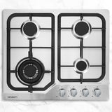 60 cm stainless steel gas cooktop with four burners and cast iron grates