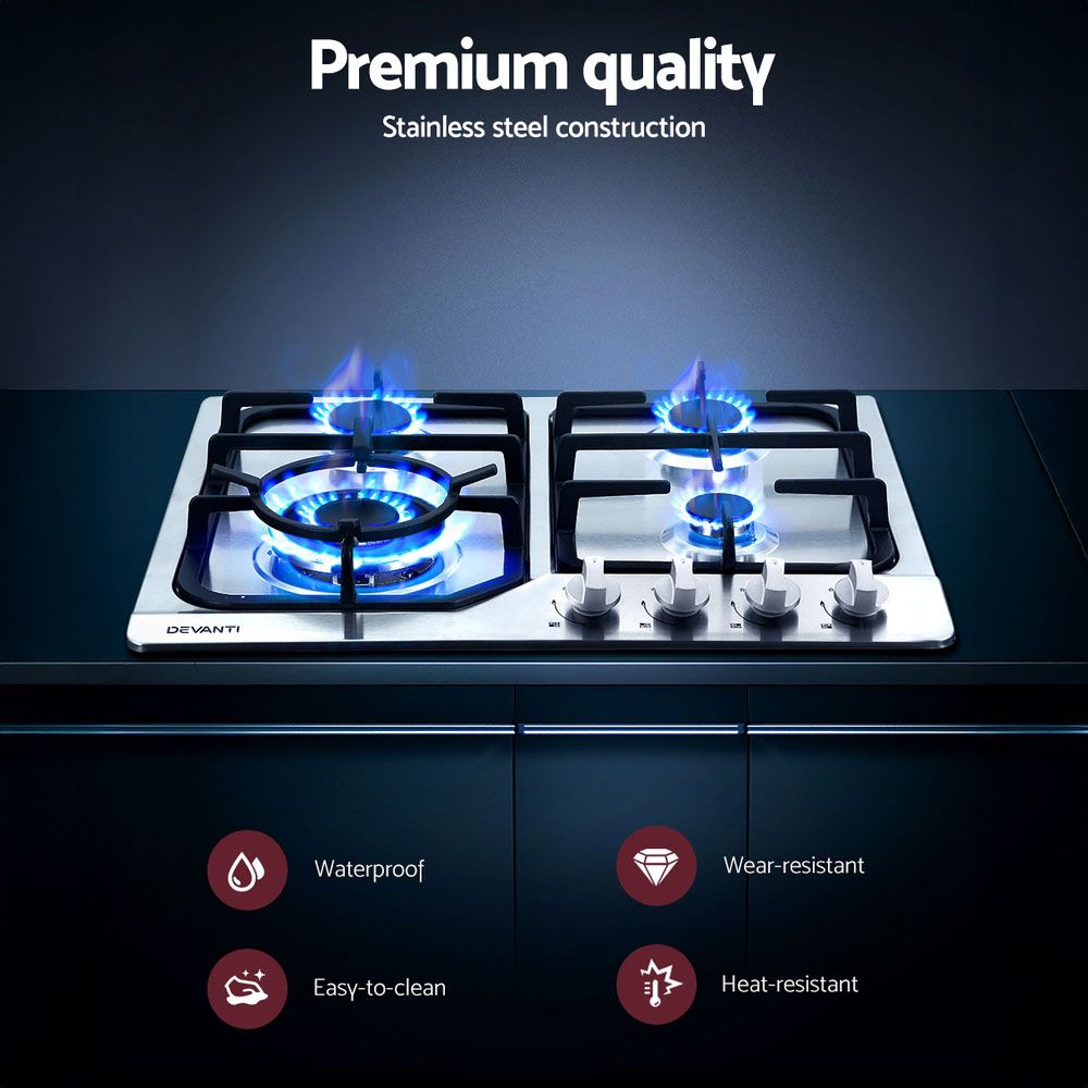 Underside of the stainless steel gas cooktop showing the gas connection
