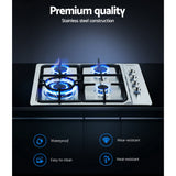Galvanised knob controls along the front of the stainless steel cooktop