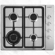 60 cm stainless steel gas cooktop with four burners and cast iron grates