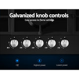 Galvanised knob controls along the front of the 90 cm gas cooktop