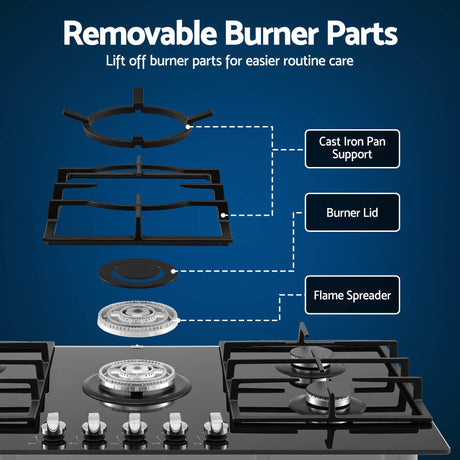 Cast iron pan supports lifted off the black glass cooktop