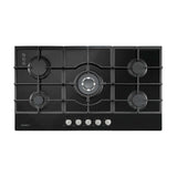 Overall dimensions of the 860 mm by 510 mm black glass cooktop