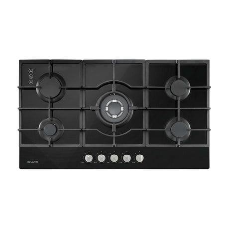 Overall dimensions of the 860 mm by 510 mm black glass cooktop
