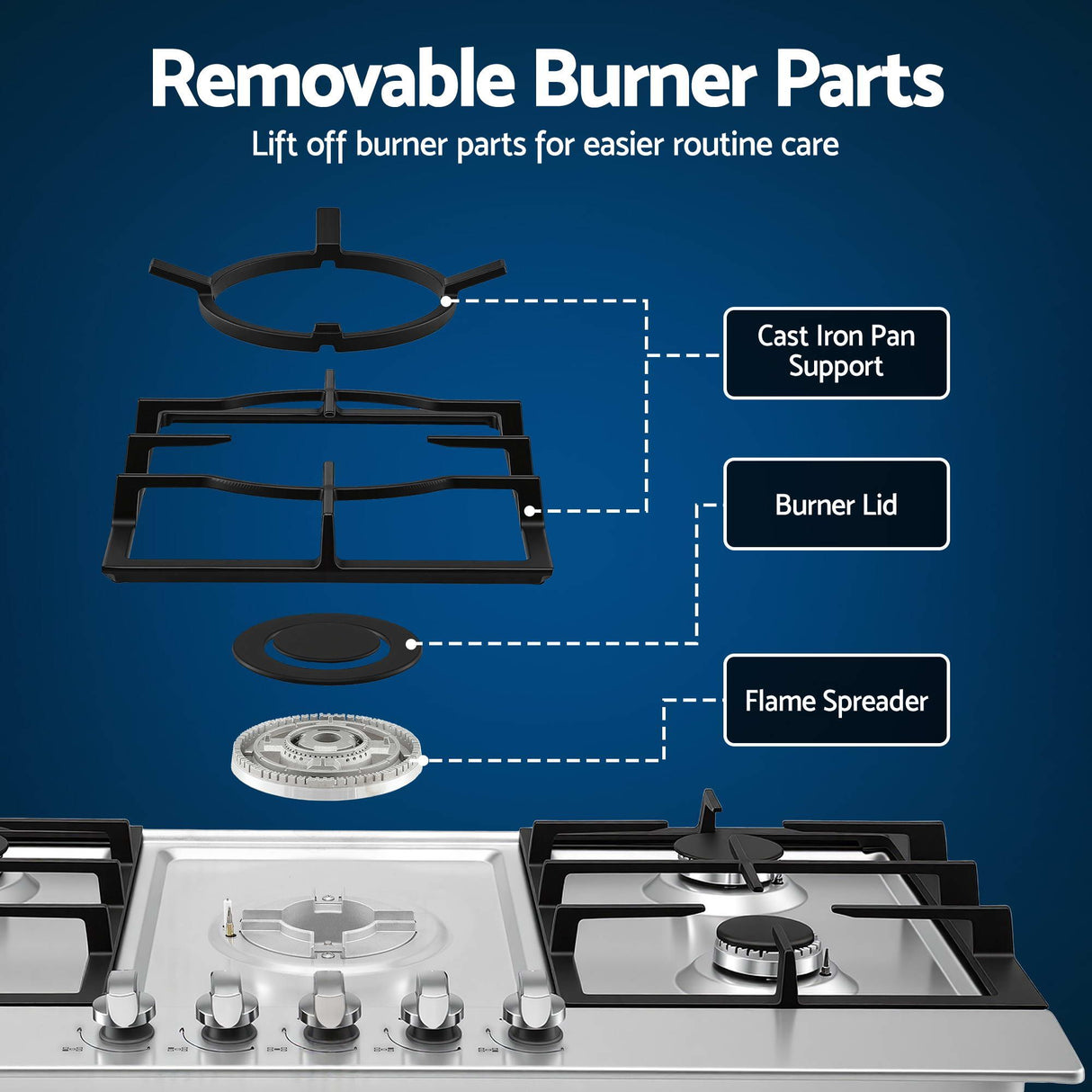 Cast iron pan supports lifted off the gas cooktop