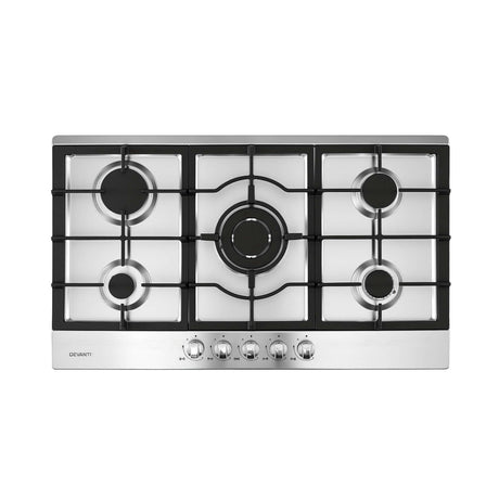 Overall dimensions of the 860 mm by 510 mm stainless steel cooktop