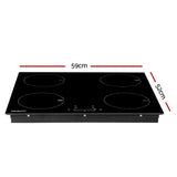 Black ceramic glass induction cooktop shown built flush into a kitchen benchtop