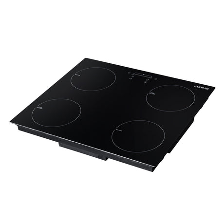 Top view of four 18 cm induction cooking zones on the black glass plate