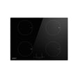 70 cm black ceramic glass induction cooktop with four cooking zones, top view