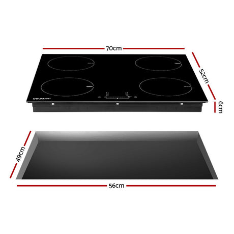 Induction cooktop built into a kitchen benchtop with pans on two zones