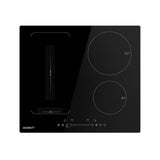 60 cm black ceramic glass induction cooktop with four cooking zones, top view