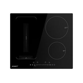 60 cm black ceramic glass induction cooktop with four cooking zones, top view