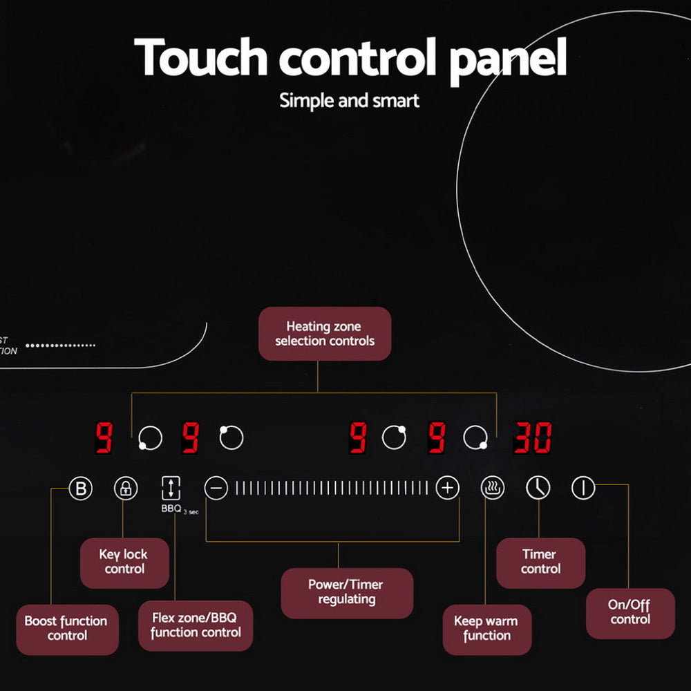 Side profile of the 6 cm deep induction cooktop showing the slim glass edge