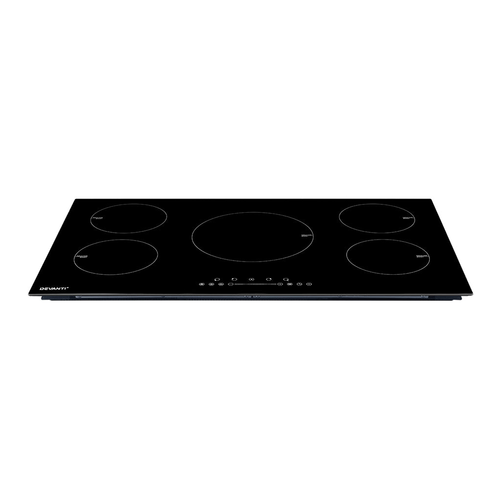 Top view of five induction zones including the 28 cm centre zone