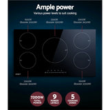 90 cm induction cooktop in use with multiple pans across the cooking zones