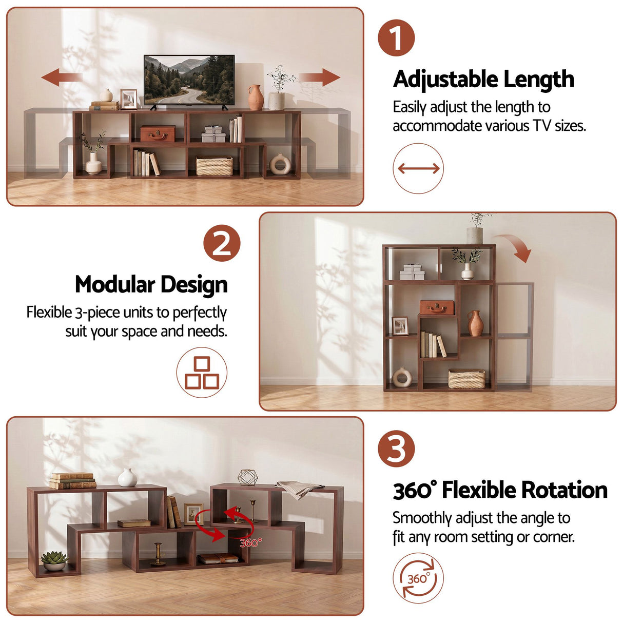 Zeehan Modular TV Stand, Walnut