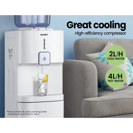 Open 20 L storage cabinet in the base of the water dispenser